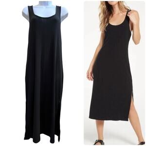 Z Supply Black Rib Racerback Side Slits Midi Tank Dress Size Small